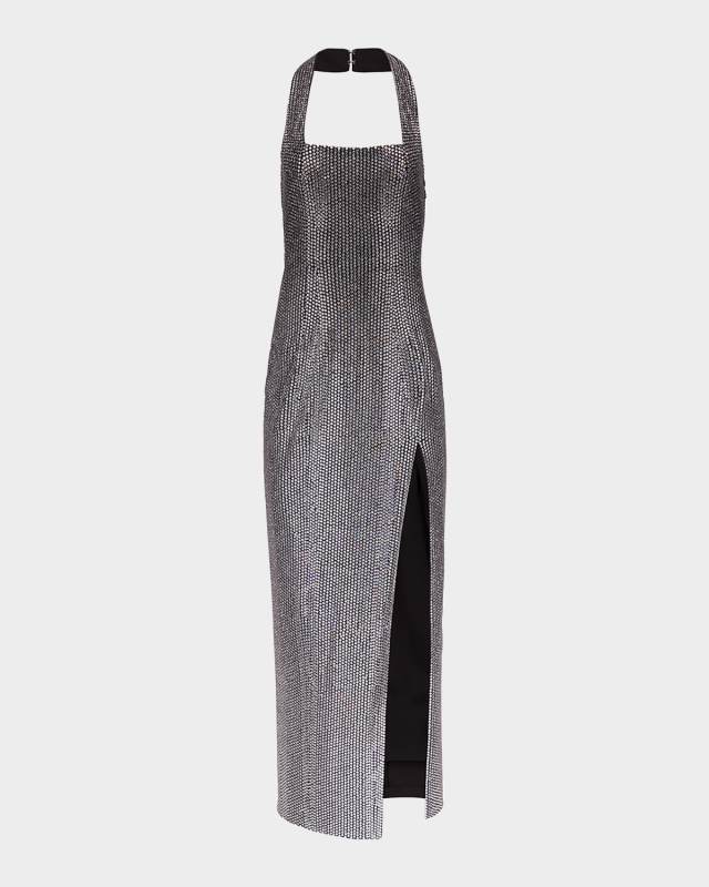 Crystal Embellished Halter Slit Gown